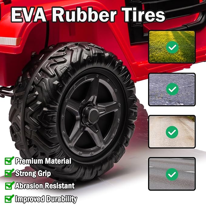 NEWQIDA 24V 2 Seater Ride on Truck Car with Remote Control 24V Ride on Toys for Big Kids Electric Vehicles 4x4 Off-Road Style, EVA Tires, 4x200W Motors, Spring Suspension, Soft Braking, Music, Red