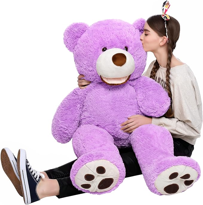 MorisMos Giant Teddy Bear, 39inch Large Stuffed Animals with Big Footprints Plush Stuffed Bears Gift for Kids, Purple