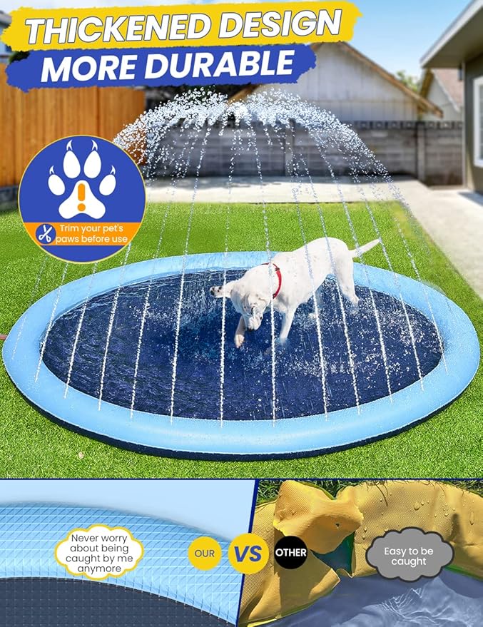 107 Inch Extra Large Dog Splash Pad, XXXL Non-Slip Splash Pads for Pet Dogs Kiddie Baby, Easy to Use/Clean