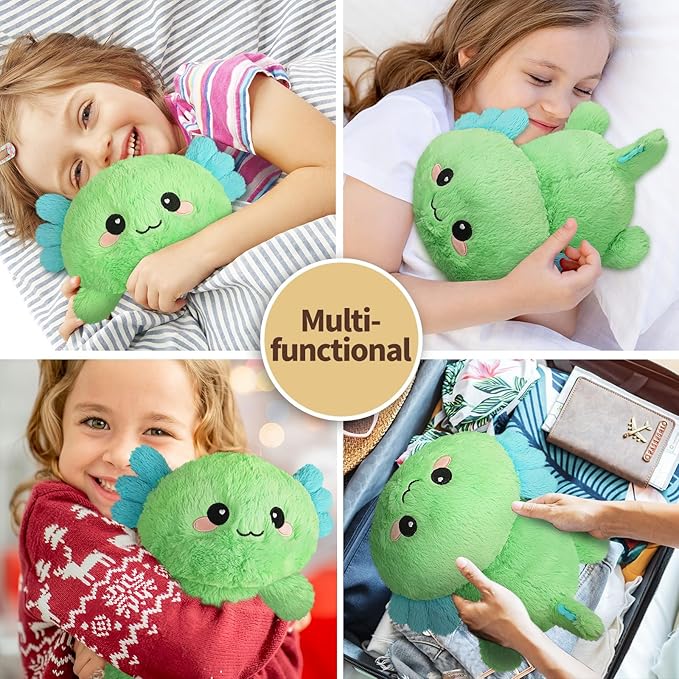 Cuckool Mint Axolotl Stuffed Animals, Microwavable Stuffed Animals Heating Pad for Cramps, Pain Stress Relief, Heatable & Coolable Lavender Scented Plush Toys for Anxiety, Women & Kids Bedtime
