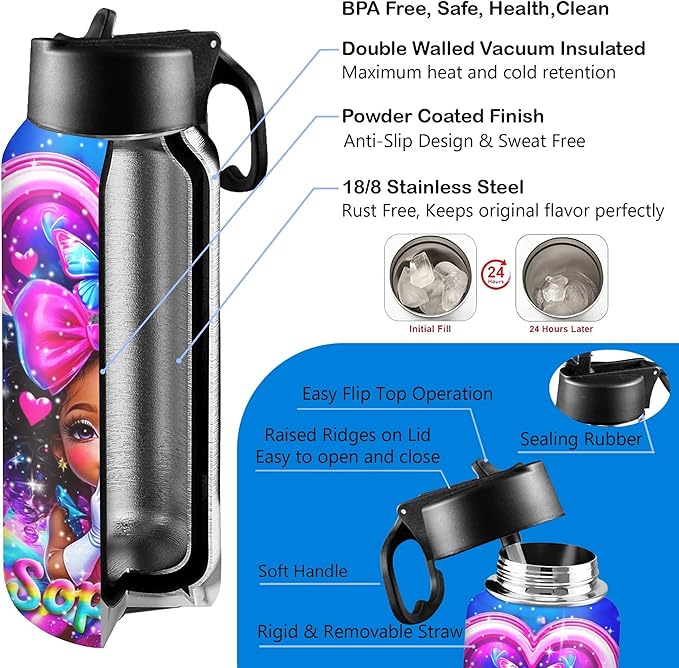 M YESCUSTOM Personalized Water Bottles for Kids with Straw Lid Custom Sports Water Bottle for School Personalized Names Stainless Steel Double Wall Insulated Cup Customized Gifts for Boy Girl Style21