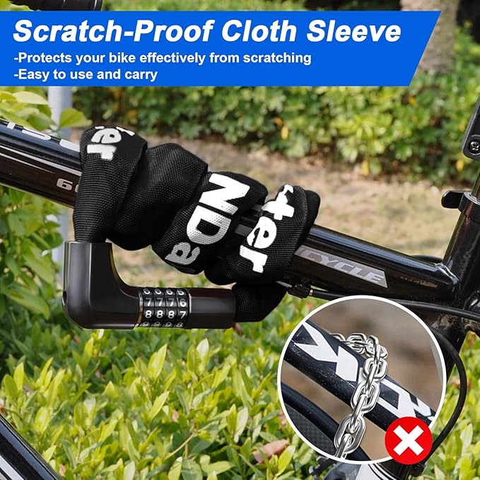 NDakter Upgrade Bike Chain Lock with 4 Digit Combination and 2 Keys, 3.2/4.28 Ft Heavy Duty Anti-Theft Bicycle Lock, 2 Ways to Unlock High Security Scooter Locks for Ebike, Escooter, Door