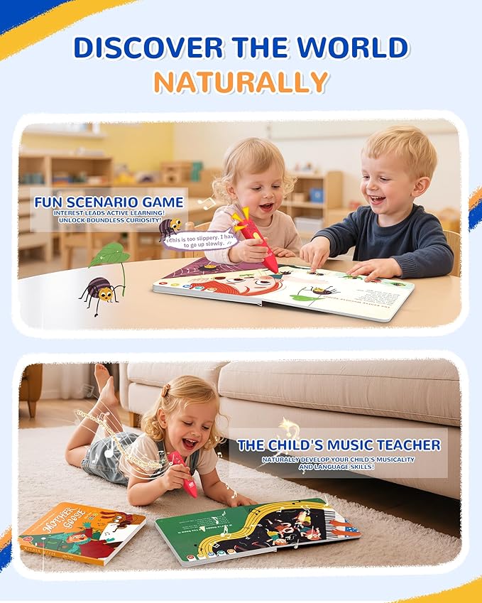 KOKODI Talking Pen Books Set, Interactive Audio Nursery Rhymes with Learning Pen, Educational Sensory Toy, Early Learning Gift for Toddlers Kids, Birthday & Christmas Gifts for Boys Girls Age 2-6