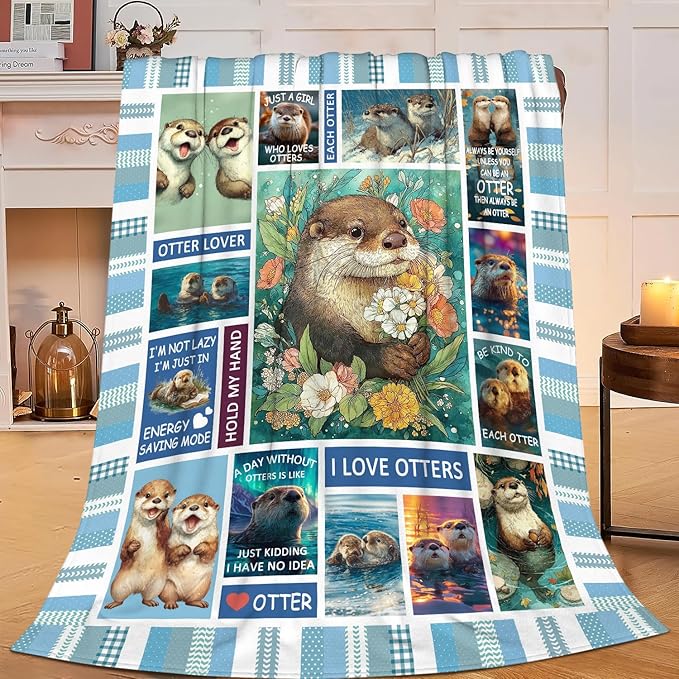 Otter Throw Blanket Otter Stuff Gifts for Kids Girls Boys Adults Women Men Soft Cozy Warm Plush Fluffy Fuzzy Fleece Blanket Decor 60''X80''