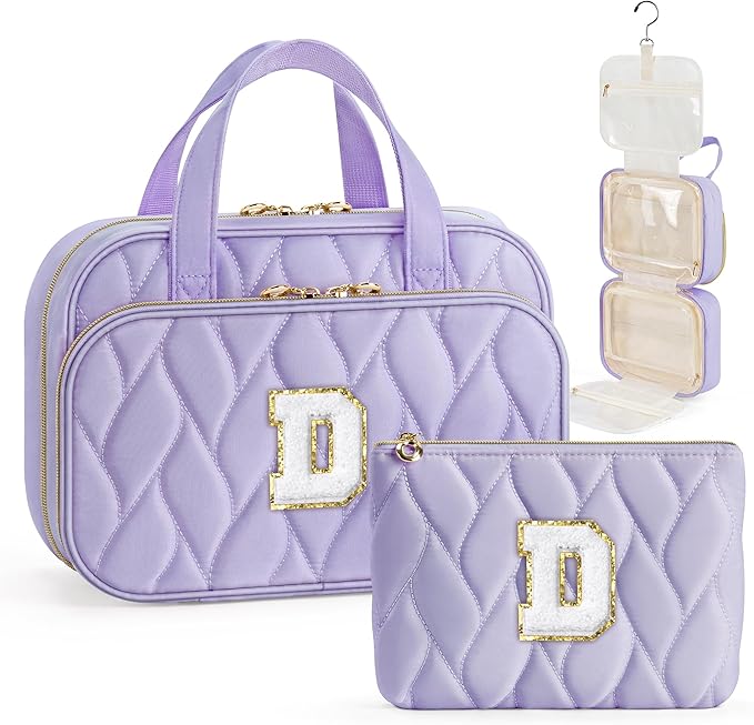 YOOLIFE Gifts for Friends - Friendship Gifts for Women, Travel Toiletry Bag for Women, Hanging Toiletry Bag, Monogrammed Initial Toiletry Pouch Makeup Bag Purple - D