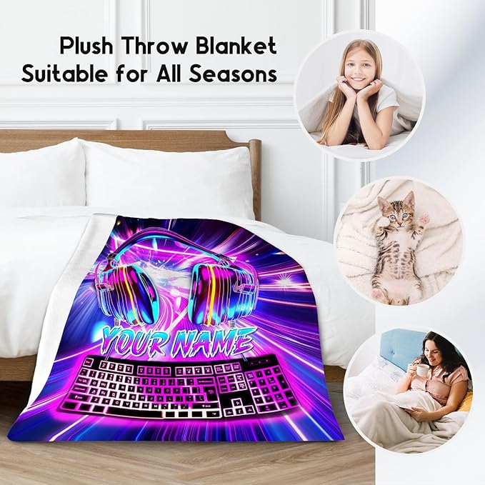 Custom Boys Blanket - Gaming Blankets for Teenage Boys - Personalized Kids Blanket with Name - 60"x80" Warm Flannel Gamer Throws for Bed