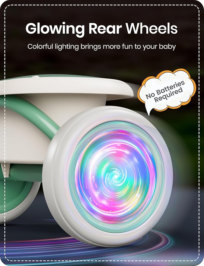 besrey Kids Tricycle with Flash Wheels for Ages 18 Months to 5 Years, Toddler Tricycle with Bell, Kids Tricycle, Gift for 2-5 Year Olds, Gift and Toy for Boys and Girls, Tricycle for Toddlers, Green