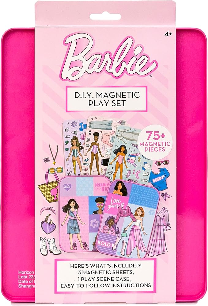 Barbie D.I.Y. Magnetic Play Set, 75 Pieces, 3 Magnetic Dolls, Crafts for Kids Ages 4-8, 4 Year Old Girl Birthday Gifts, Girl Toys, Cute Travel Toy, Fun Airplane Activities, Pretend Play for Girls