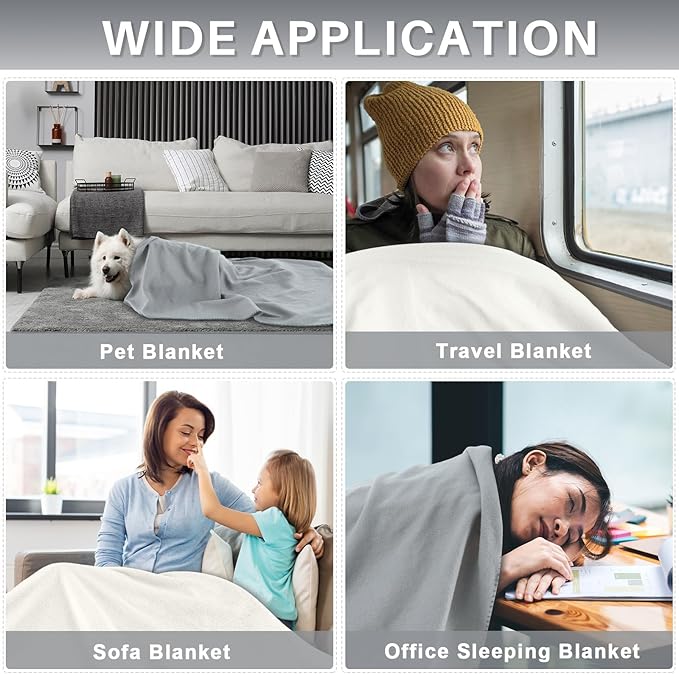 Newwiee 48 Pcs Fleece Throw Blankets Bulk Outdoor Wedding Guest Gifts Soft Lightweight Sleepover Lap Blankets Pet Home Sofa Couch Office Donation Homeless, 50 x 60 Inch (White/Gray)