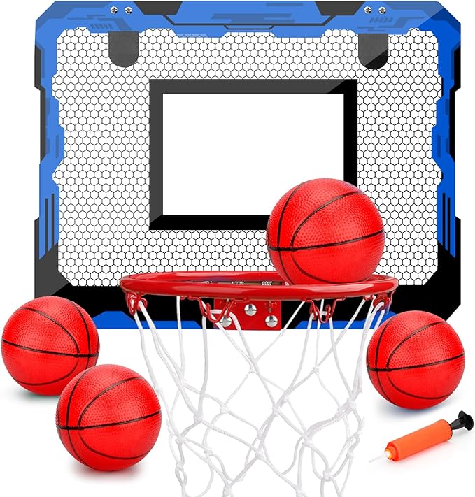 Indoor Mini Basketball Hoop Set, Upgrade Wall Mount Basketball Hoop for Wall Yard Outdoor, Over Door Room Hoops Game with 4 Balls Shatter Resistant Backboard -Complete Accessories Included