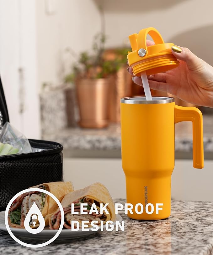 Hydrapeak Kids Voyager 18 oz Tumbler with Handle and Flip-Up Straw Lid | Spill Proof and Leak Resistant | Reusable Stainless Steel Water Bottle | Gift for Kids Boys Girls | Citrus