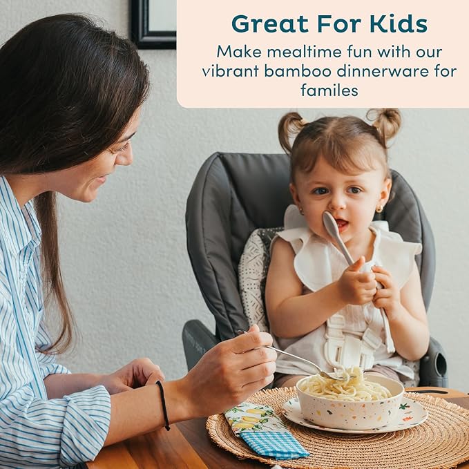 Nook Theory 4 Pack Reusable Bamboo Plates - Non-Toxic Toddler and Kids Plate, Dishwasher Safe, Not Microwavable Dinnerware (Rainbow 8")