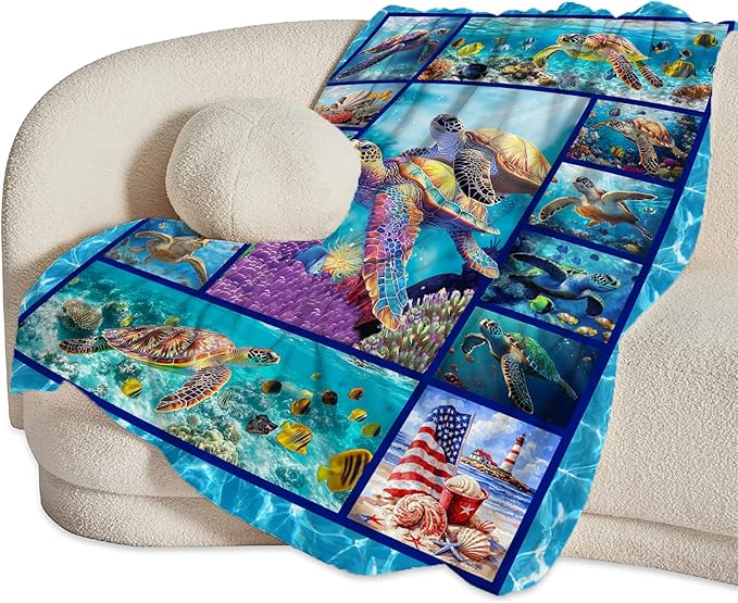 Sea Turtle Blanket Ultra Soft Cozy Sea Turtle Throw Blanket Fleece Fuzzy Plush Bedding Marine Life Lovers Gifts for Women Girls Kids Adults Couch Sofa 80"x60"