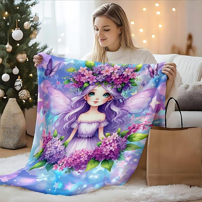 Kids Throw Blankets Fairy Blanket for Girls Gifts for Fairy Lovers, Cute Warm 40 x 30 Inches Flannel Throw for Sofa Bed Home Decor