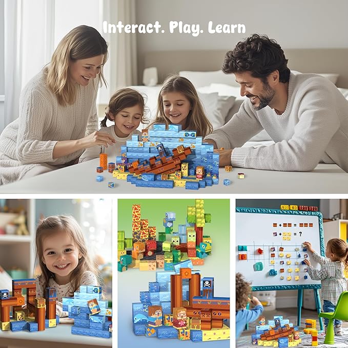 Magnetic Blocks— 120PCS Magnet Toys for Kids, Magnetic Building Blocks Cubes, Montessori Sensory Stacking Magnets, School STEM Toys Birthday Gifts for Boys and Girls Age 3+ Years Old (Ocean Explore)