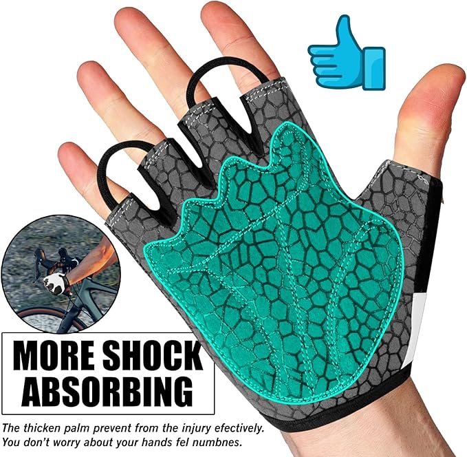 Cycling Gloves Half Finger Unisex Padded Grips Palm Bicycle Summer MTB Bike Gloves for Men Women Non-Slip Fingerless Short Mountain Bike Sports Hiking Climbing Gym