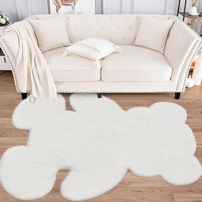 4.6x6 ft White Bear Soft Fluffy Large Rug, Shaggy Faux Sheepskin Fur Rug Fuzzy Shag Area Rug Cute Plush Carpet for Nursery Kids Girls Bedroom Room Aesthetic Living Room Floor Home Decor, White