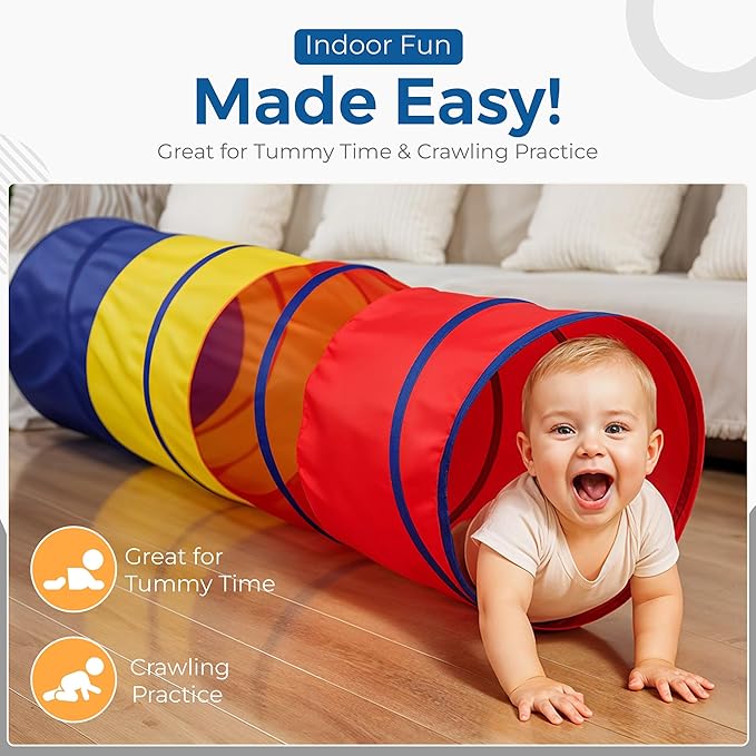 Toddler Play Tunnel – Sensory Crawl Tunnel Tent for Kids, Pop Up Indoor Outdoor Toy Tunnel for Toddlers, Rainbow Play Tent for Boys & Girls (Foldable 6 ft Tunnel)