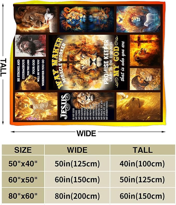 Christian Lion Blanket Fleece Soft Warm Plush Religious Jesus Throw Blankets Lightweight Plush Fuzzy Cozy Blanket Gifts for Men Women Suitable for Couch Sofa Bed 50"X40"