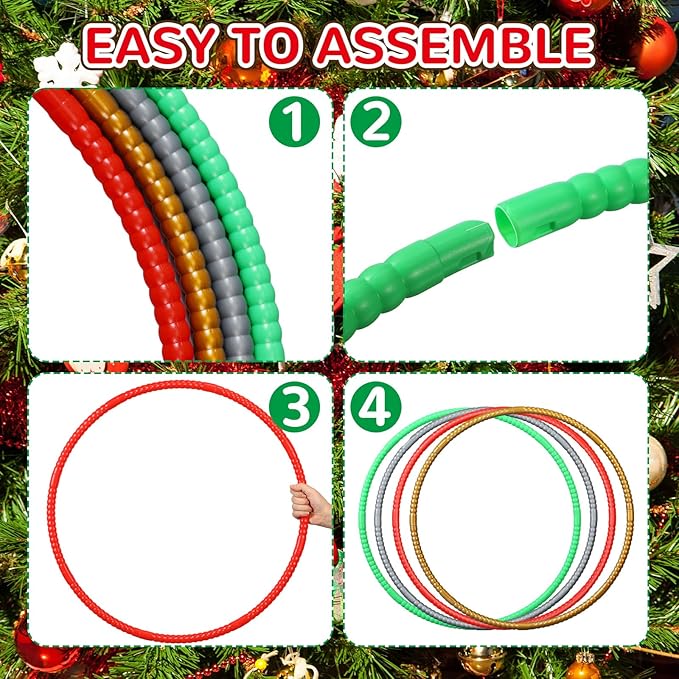 Sratte 12 Pcs Toy Hoop for Kid Detachable Adjustable Toy Hoop Colored Exercise Ring Plastic Circle for Kid Teen Gymnastics Equipment Require Self Assembly(28 Inch,Red, Green, Gold, Silver)