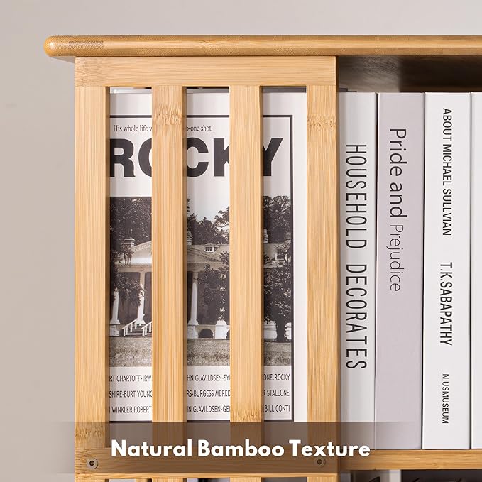 YOWOS Rotating Bookshelf Tower, 360 Display Spinning Bookcase, Bamboo Bookshelf Floor Standing Storage Rack, Wood Narrow Book Shelf Organizer for Kids&Adults(Nature, 6 Tier)