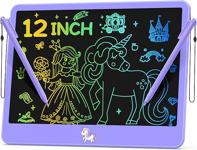 Hockvill LCD Writing Tablet for Kids 12 Inch, Kids Learning Toys Drawing Pad for Girls Boys, Unicorn Doodle Board for Toddlers 3 4 5 6 7 8 Year Old Travel Essentials, Christmas Birthday for Kids