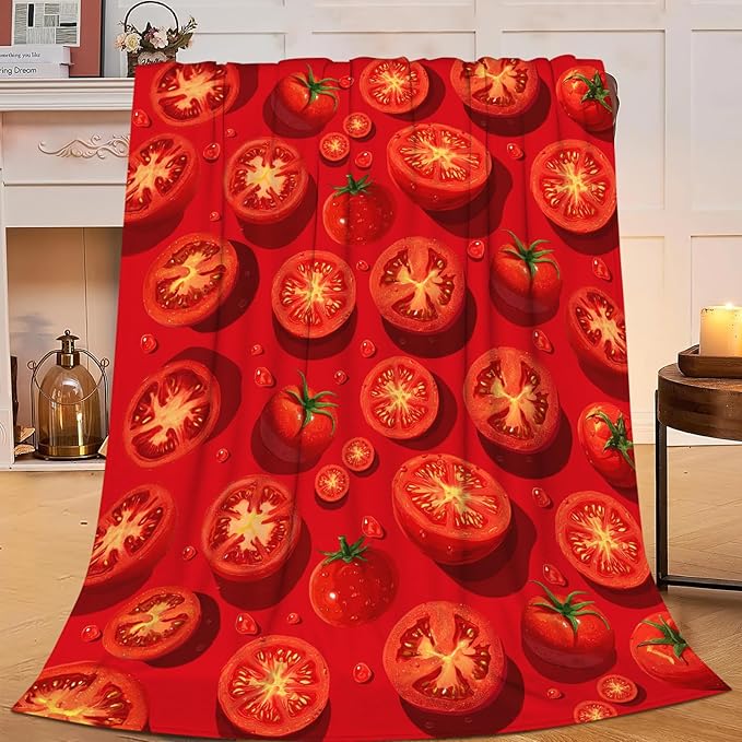 Tomato Blanket for Women Girls, Tomato Lovers Flannel Throw Blanket, Cozy Fleece Soft Stuff Food Blankets Gift for Kids Couch Sofa Bed 50" x 40"