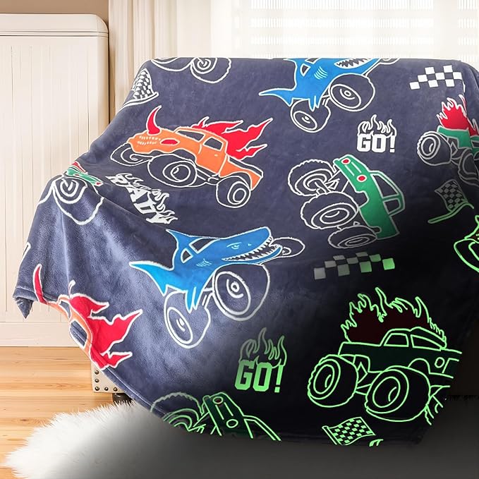 Truck Blanket for Boys, Glow in The Dark Blanket for Kids/Toddler/Baby, Soft Fleece Blankets and Throw, Birthday 40"x 50"