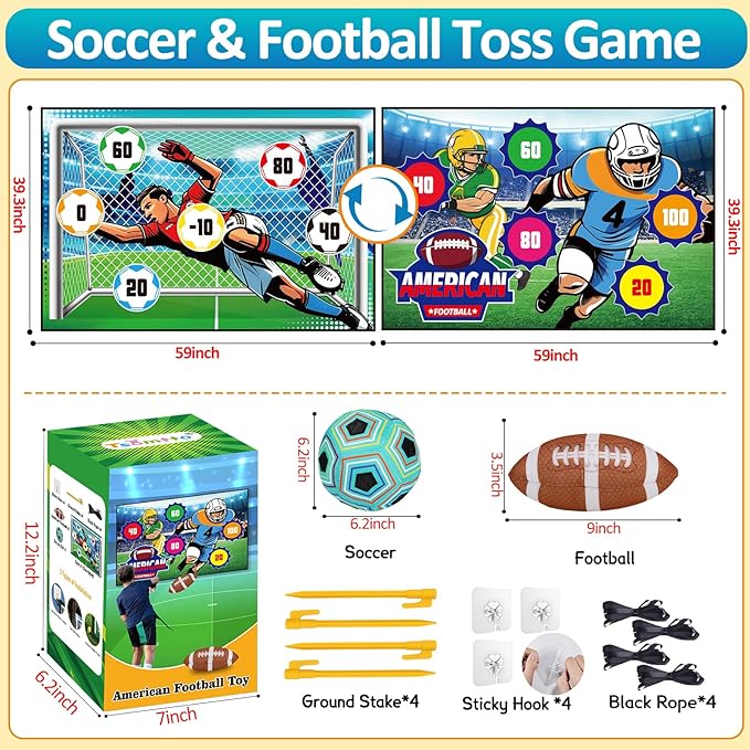 2 in 1 Soccer Ball& Football Games Set for Kids, Indoor Outdoor Sport Backyard Toss Party Game with 2 Balls Double Sided Flannel Target Soccer Gift for Boys 5-7 6-8 8-12 Years Old