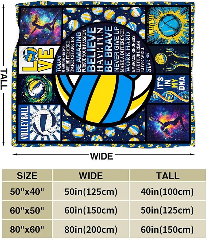 Volleyball Blanket, Blue Volleyball Throw Blanket, Volleyballs Gifts Blankets Stuff Fleece Flannel Plush for Men Boys Women Girls Lovers Adults Soft Bedding Gift for Sofa Bed Office Home Decor 80"x60"