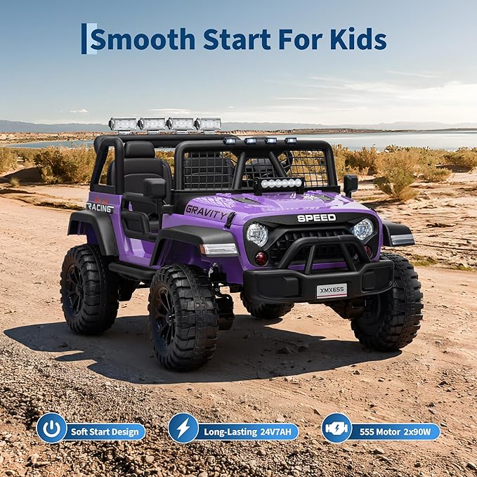 24V 2 Seater Kids Electric Truck with Parent Remote Control, 4WD Ride on Car for Toddlers & Kids 4-8, 100Min Battery, Dual Motor, All Terrain Electric Vehicle Gift for Boys Girls