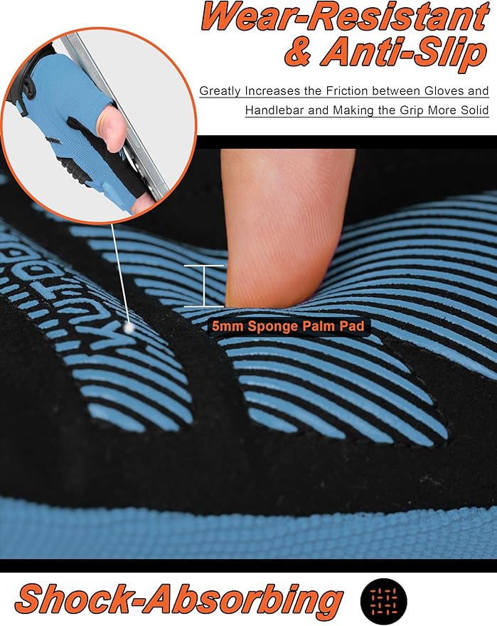 KUTOOK Mountain Bike Gloves for Mmen Fingerless with Wrist Guard Anti-Slip for Dirtbike Riding Fitness Training Outdoor Sports