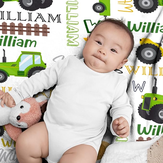 Custom Tractors Blanket with Name Personalized Tractors Blankets for Girls Boys Women Men Customized Blanket Gifts for Birthday 50"x60"for Teens