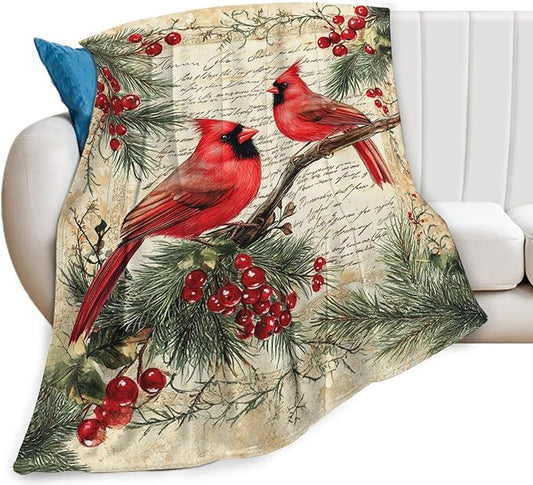 Cardinal Blanket, Red Cardinals Blanket, Bird Gifts Blankets Stuff Fleece Flannel Plush for Women Men Boys Girls Lovers Adults Soft Bedding Gift for Sofa Bed Office Home Decor 50"x40"
