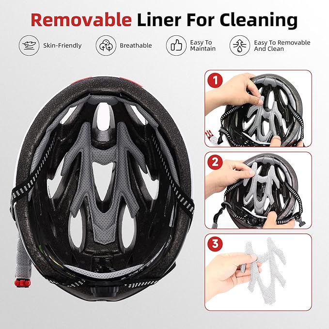 Adult Bike Helmet, Bicycle Helmet with Rear LED Light & Detachable Magnetic Goggles, CPSC/CE Certified Cycling Helmet Adjustable for Men Women Mountain & Road