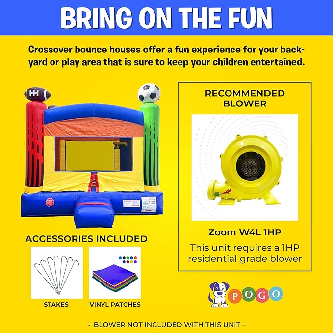 Crossover Deluxe Sports Inflatable Bounce House, Bouncy Jump Castle for Kids and Toddlers, Outdoor Birthday Party Jumping Bouncer, Commercial-Grade, Without Blower, 13 x 12 x 14.5 Ft
