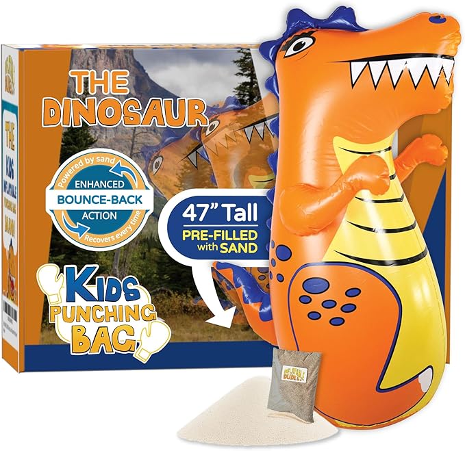 INFLATABLE DUDES Dinosaur -Kids Punching Bag | Already Filled with Sand| Bop Bag | Premium Inflatable Toy | Punching Bag for Kids | Enhanced Bounce-Back Action! | Indoor Outdoor - Party Games