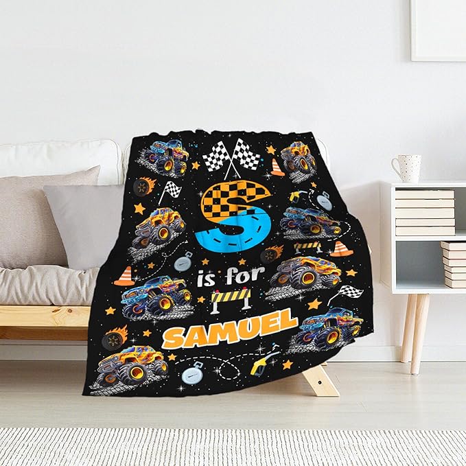 Personalized Kids 6-8 Gifts Blanket Truck Blankets for Boys - Warm Plush Lightweight Toddler Throws for Sofa, Couch, Lap