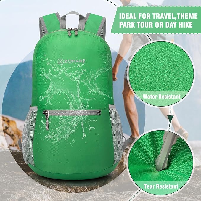 ZOMAKE Ultra Lightweight Hiking Backpack 20L - Packable Small Backpacks Water Resistant Daypack for Women Men(Grass green)