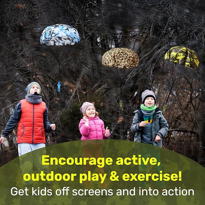 nutty toys Army Parachute Toys for Kids - Tangle Free Outdoor Flying Paratroopers, Top Indoor & Outside, 3 4 5 6 7 8 9 10 11 12 Year Old, Best Christmas Stocking Stuffers Ideas 2025, Unique Boy Gifts