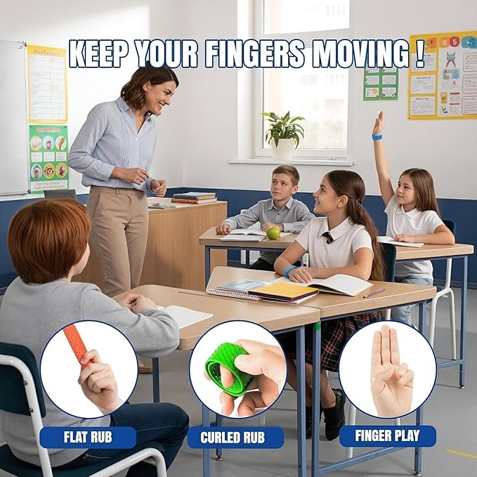 Sensory Fidget Toys Slap Bracelets: 8 Pack Textured Silicone Autism Toys for Kids, Calming Tool for Special Needs, Wearable Anxiety Relief Items for Adults, Office Desk, Travel, Classroom Must Haves