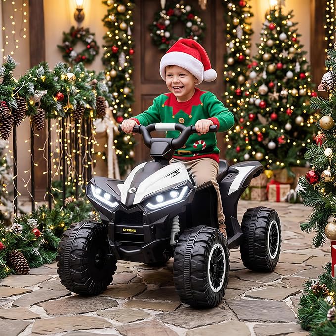 Aosom 12V Kids ATV Quad Car with Forward & Backward Function, Four Wheeler for Kids with Wear-Resistant Wheels, Music, Electric Ride-on ATV for Toddlers Ages 3+ Years Old, White