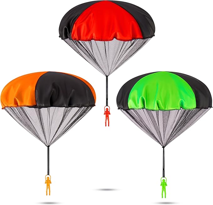 Parachute Toys for Kids, Flying Outdoor Toys for 3 4 5 6 7 8 9 10 11 12 Year Old, Halloween Birthday Christmas Stocking Stuffer, Coolest Gifts for Toddler Children Teen Boy Girl Men, Larger 3 Pcs