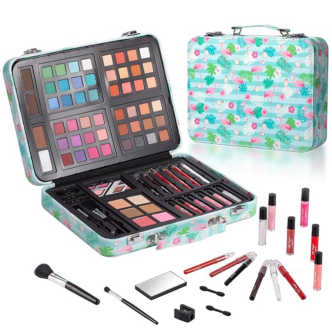 Hot Sugar Makeup Kit for Teenager Girls 10-12, All in One Beginner Makeup Kit for Women Full Kit, Teen makeup kit Cosmetic Gift Set on Birthday Christmas (Green Flamingo)