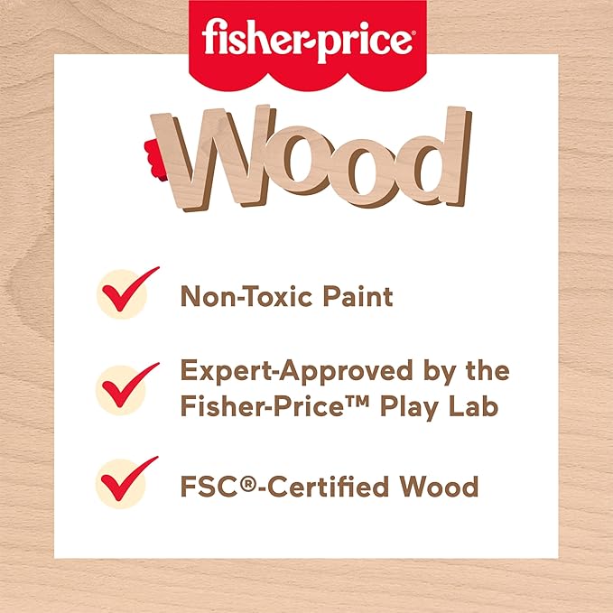 Fisher-Price Wood Pretend Play Toy Picnic Basket, 31-Piece Wooden Food Playset for Preschool Kids Ages 3+ Years