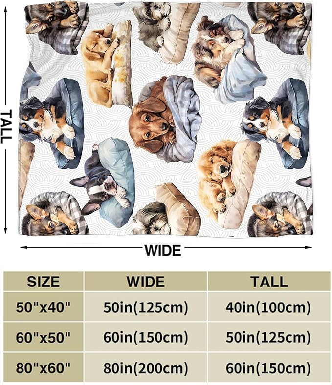 Dog Blanket Fleece Soft Warm Plush Cute Dogs Sleep Throw Blankets Lightweight Plush Fuzzy Cozy Blanket Gifts for Kids Adults Suitable for Couch Sofa Bed 60"X50"