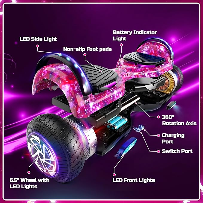 Scooter with Seat Attachment for Kids Adults, 6.5'' 8.5''Balancing Scooter with Bluetooth Speakers & Colorful LED Light with Kart