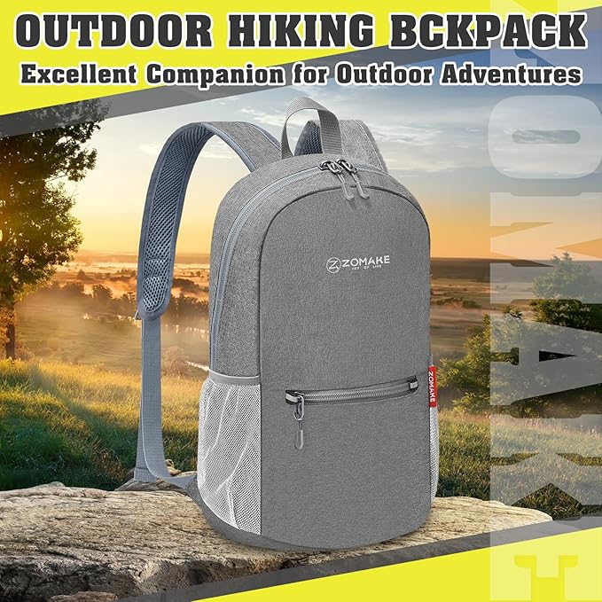 ZOMAKE 10L Lightweight Packable Hiking Backpack - Small Travel Hiking Daypack for Women Men - Tear Resistant Foldable Day Pack for Camping Outdoor Sports(Grey)