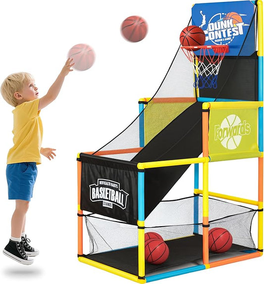 LovesTown Basketball Game Set for Kids, Basketball Hoop Indoor with 4 Balls Air Pump Adjustable Height Sports & Outdoor Play Toys for Boys Girls Birthday Party Gifts