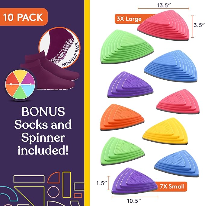 Special Supplies 10 Stepping Stones for Kids Indoor and Outdoor Balance Blocks Promote Coordination, Balance Strength Child Safe Rubber, Non-Slip Edging